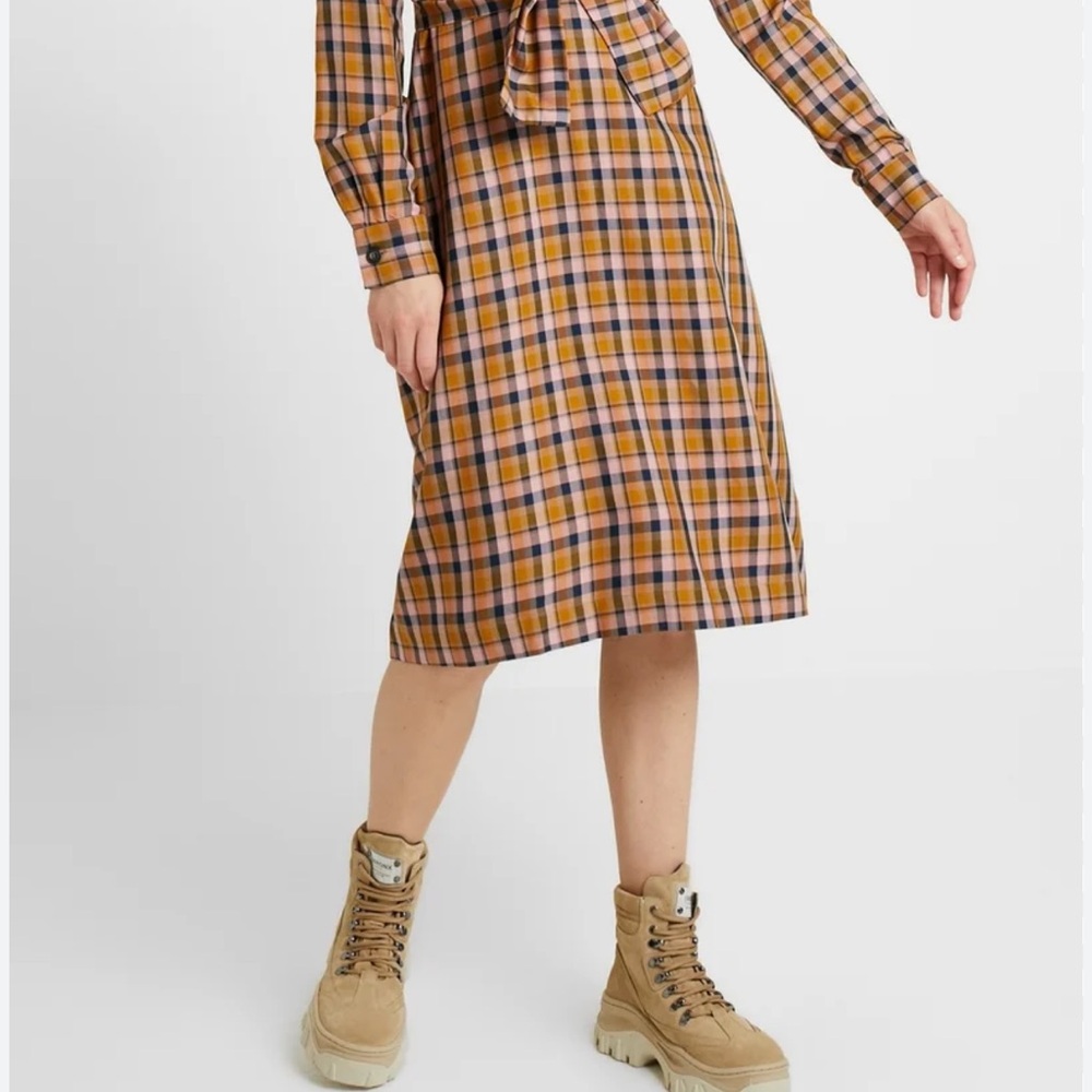 Gestuz Plaid Long Sleeve Dress with Tie-Front